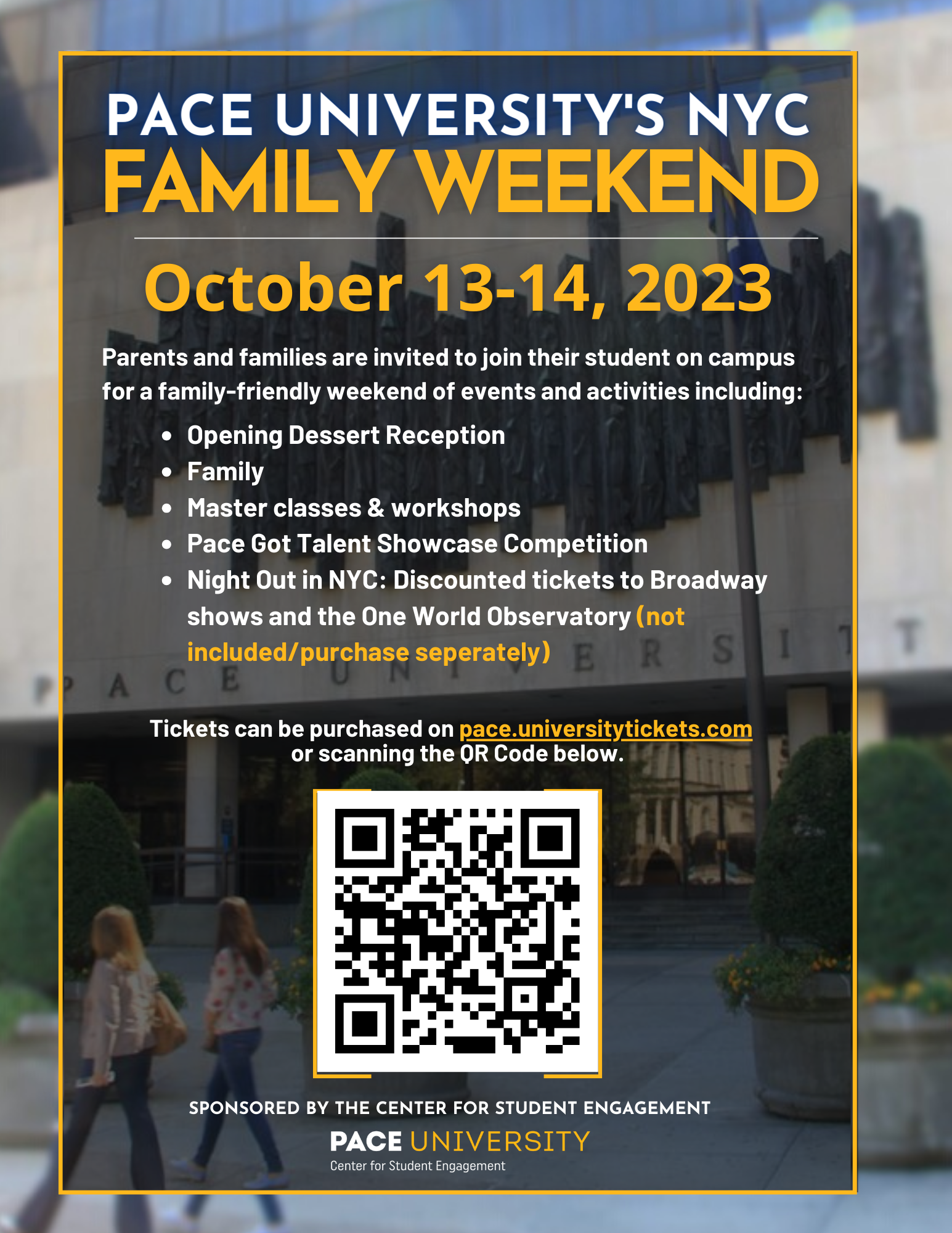 Pace University Ticketing NYC Family Weekend Registration